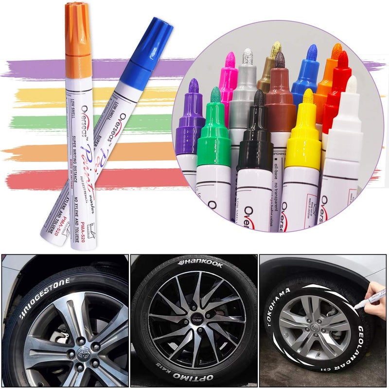 Overseas Paint Markers Pens, 12 Colors Painting Marker on Almost Anything, Quick Dry and Permanent, Oil-Based Paint Pens Set for Rock, Wood, Metal, Fabric, Plastic, Canvas, Glass, Rubber, DIY Craft - Image 3